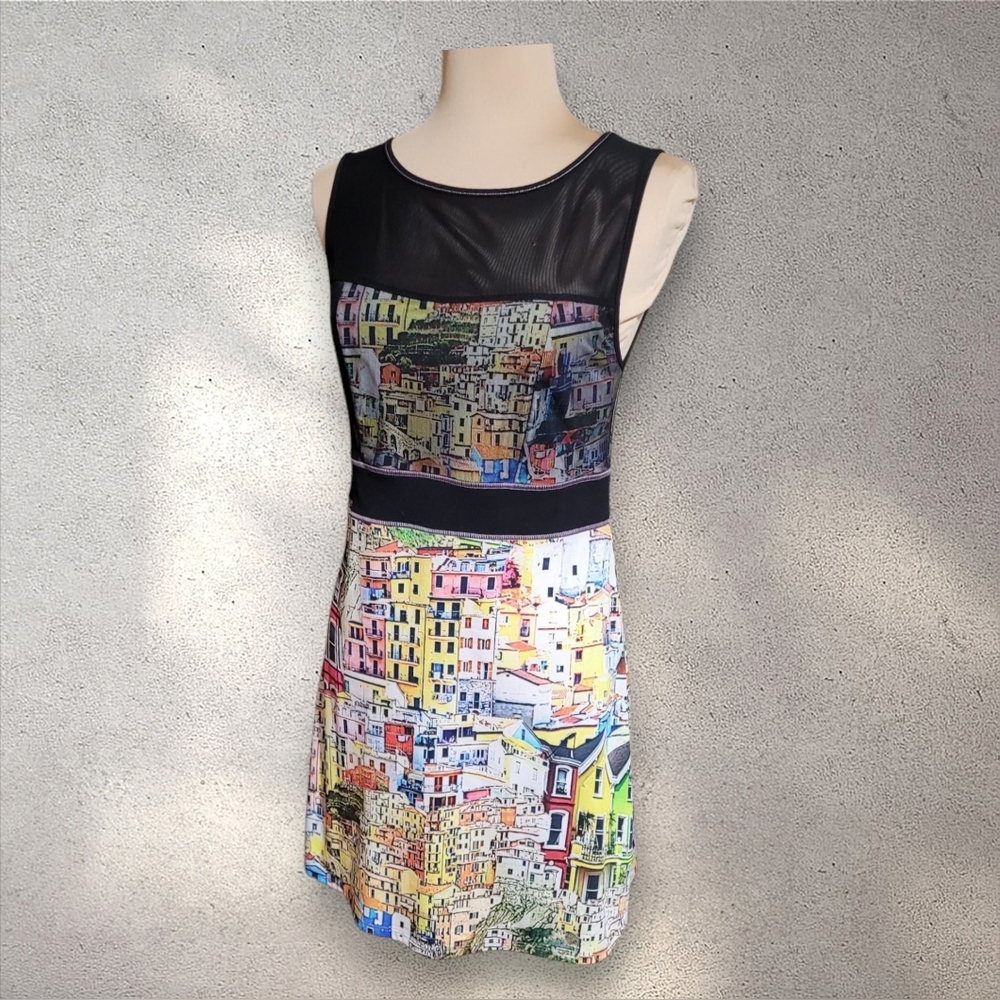 Colorful Cityscape Print Dress